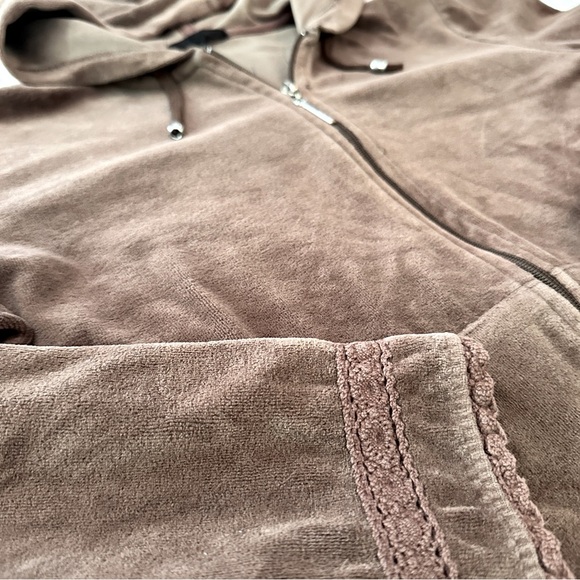 Retro Y2K Daisy Fuentes Brown Velour Zip Hoodie Lace Trim Size M - Picture 5 of 14